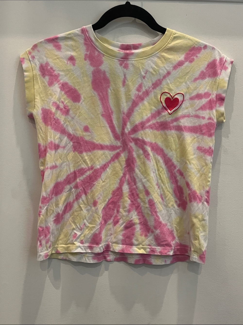 Cat & Jack Pink and Yellow Tie-Dye Heart Tee